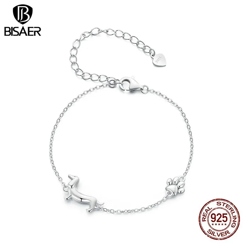 BISAER 100% 925 Sterling Silve Cute bassotto bracciale Pet Dog Bangle placcato platino per le donne Party Fine Jewelry ECB262