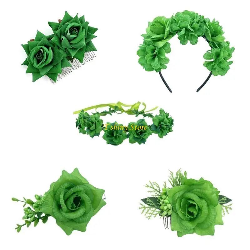 

N58F повязка на голову с зеленым цветком для Дня Святого Патрика, декоративный ирландский праздничный обруч для волос, реквизит
