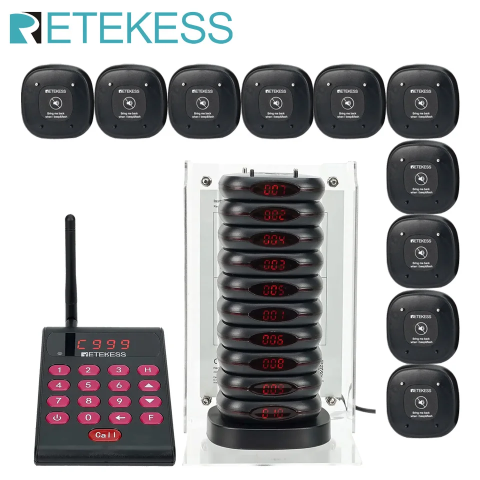 Retekess TD161 Pagers For Restaurant Calling System 20 Coasters Buzzer Vibrator Receiver Vibration Bell for Cafe Bar Food Truck