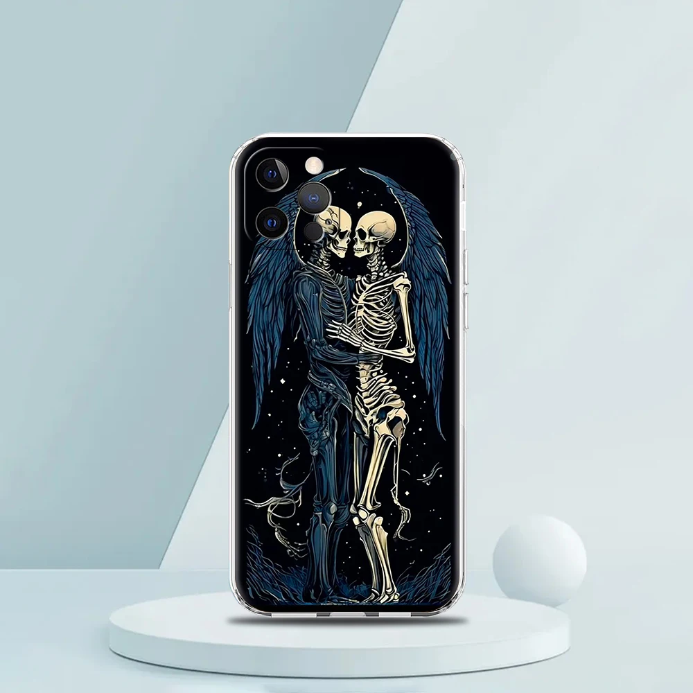 Love Skeleton Skull Soft TPU Transparent Phone Case Cover for iPhone 16 15 14 13 12 11 Pro Max XR 8 7 Plus XS Max Shell Fundas