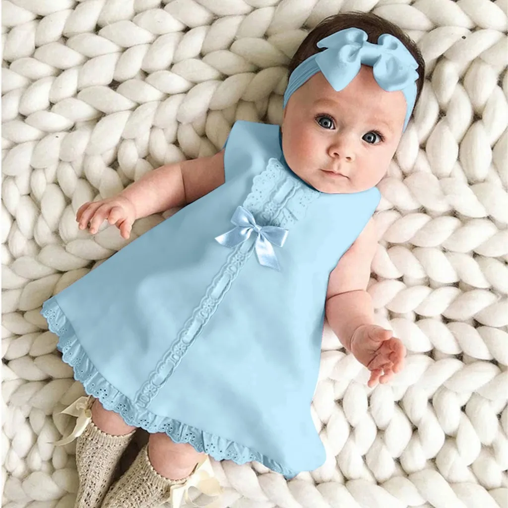 New Maxi Bow Dress+headband Set Newborn Baby Girl Sleeveless Outfit Bowknot Ruffle Red Clothes Baby Summer Dresses For Girls