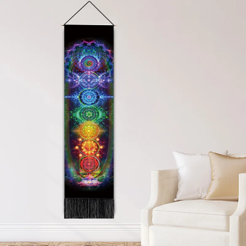 1 Pcs Rainbow Tapestry Yoga Cosmic Energy Meditation Tapestries Black Tapestry Wall Hanging for Bedroom Drom Room Home Decor