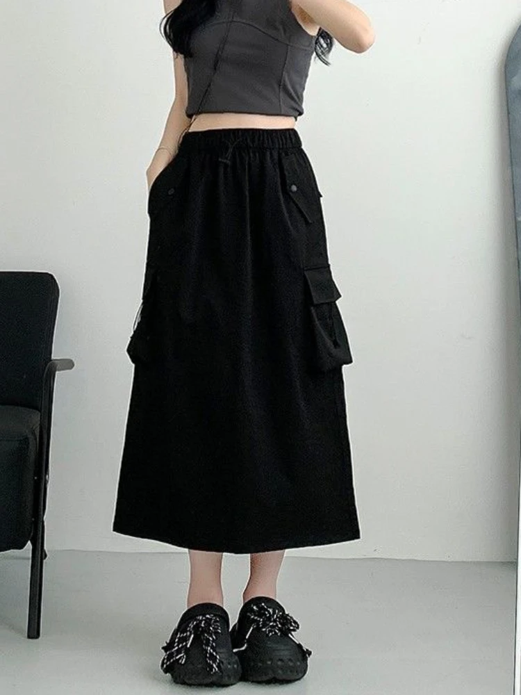 Plus Velvet Midi Skirts Women Korean Fashion Simple All-match Designed Baggy Cargo Style Harajuku Keep Warm Autumn Winter Chic