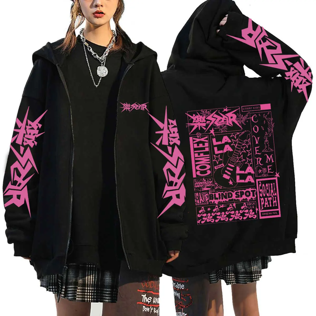 Straykids Hoodie For Men Long Sleeve Jacket Loose Casual Gothic Harajuku Streetwear Kpop Street Korean Style Classic Simple