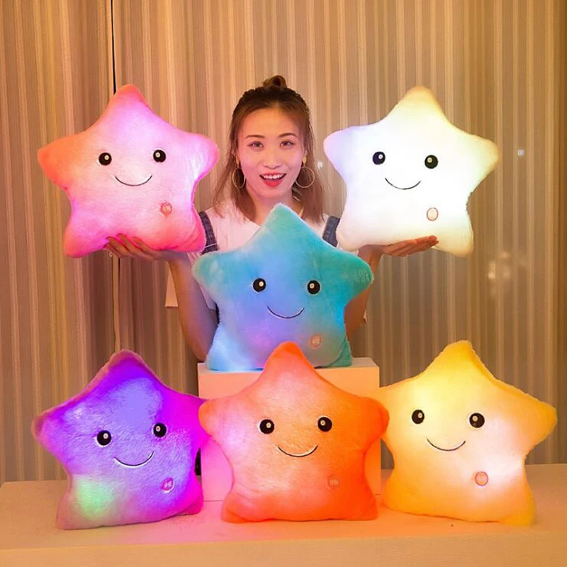 Luminous Pillow Star Cushion Colorful Glowing Pillow Plush Doll Star Heart Bear Paw Led Light Toys For Girl Kids Christmas Gifts