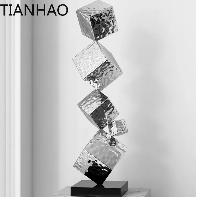 Stainless Steel Geometric Modeling Statues Modern Simple Luxury Living Room Entrance Hall Lobby Creative Sculptures Home Decor