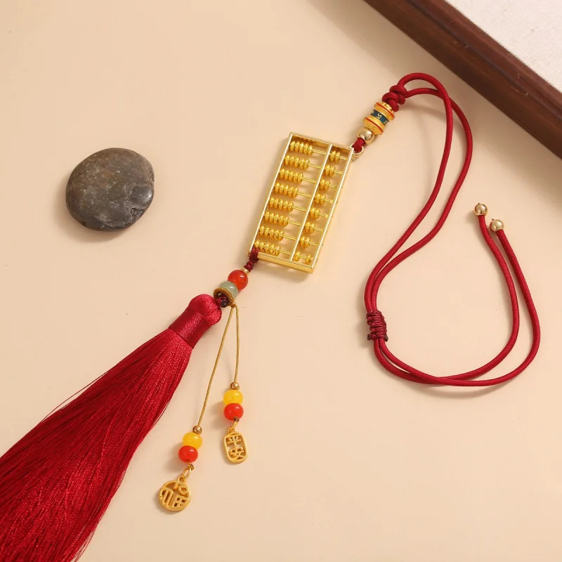 Lucky Automobile Hanging Ornament Car Interior Hanging Accessories Safe Abacus Tassel Ancient Gold Red Car Rearview Mirror Decor