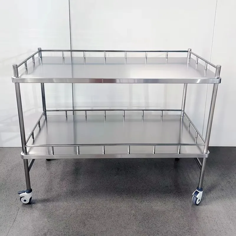 Customized Modern Durable Double Layer Stainless Steel Medical Laboratory Pharmacy Cart with Silent Wheels