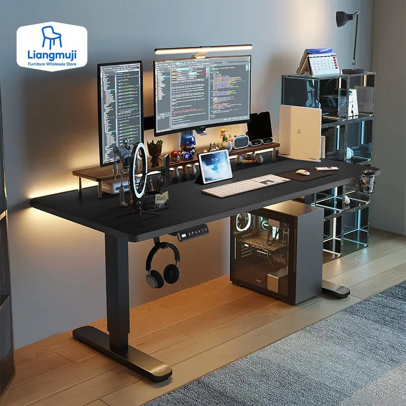 Height Adjustable Standing Desk with Cup Holder Eco-Friendly Desktop Ergonomic Workstation Home Learning Office Memory Buttons