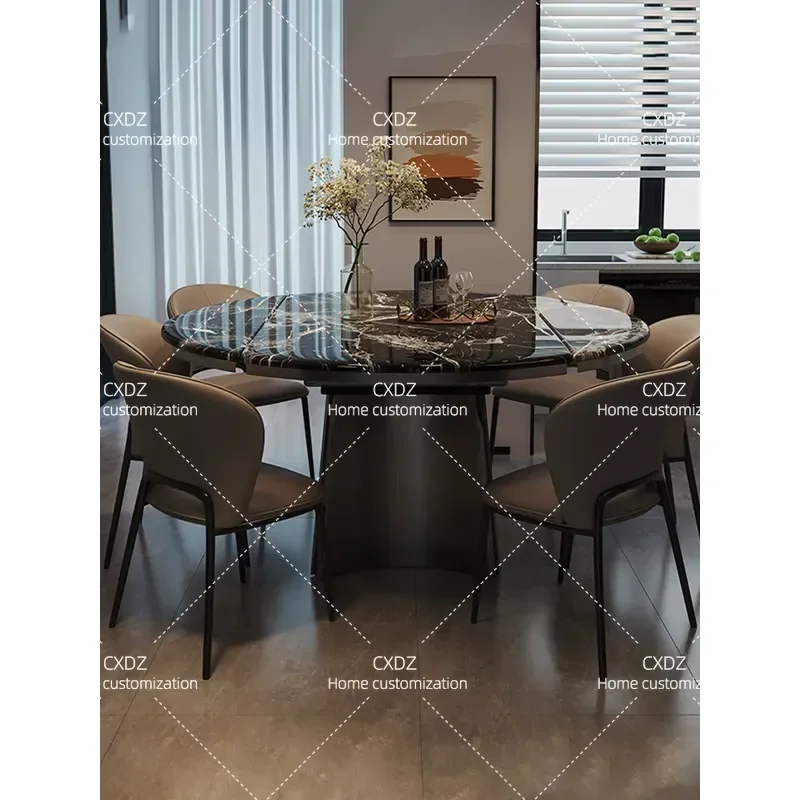 Italian Style Marble Dining Table Telescopic Folding Square Round Dual Purpose Multi Functional Modern Household Round Table