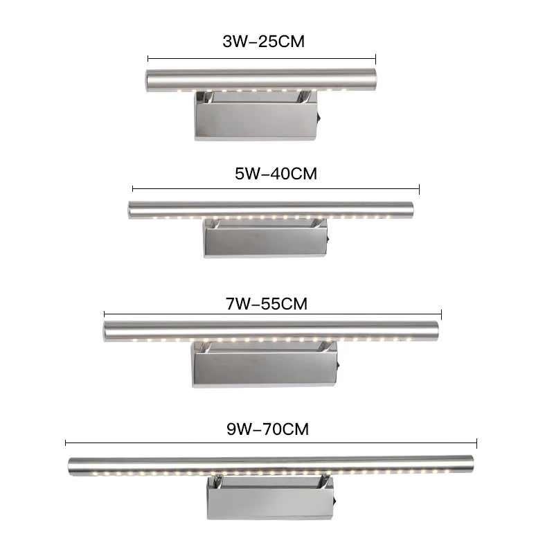 Lâmpada de parede LED para espelho do banheiro, alumínio, aço inoxidável, branco quente, banheiro, banheiro, venda quente