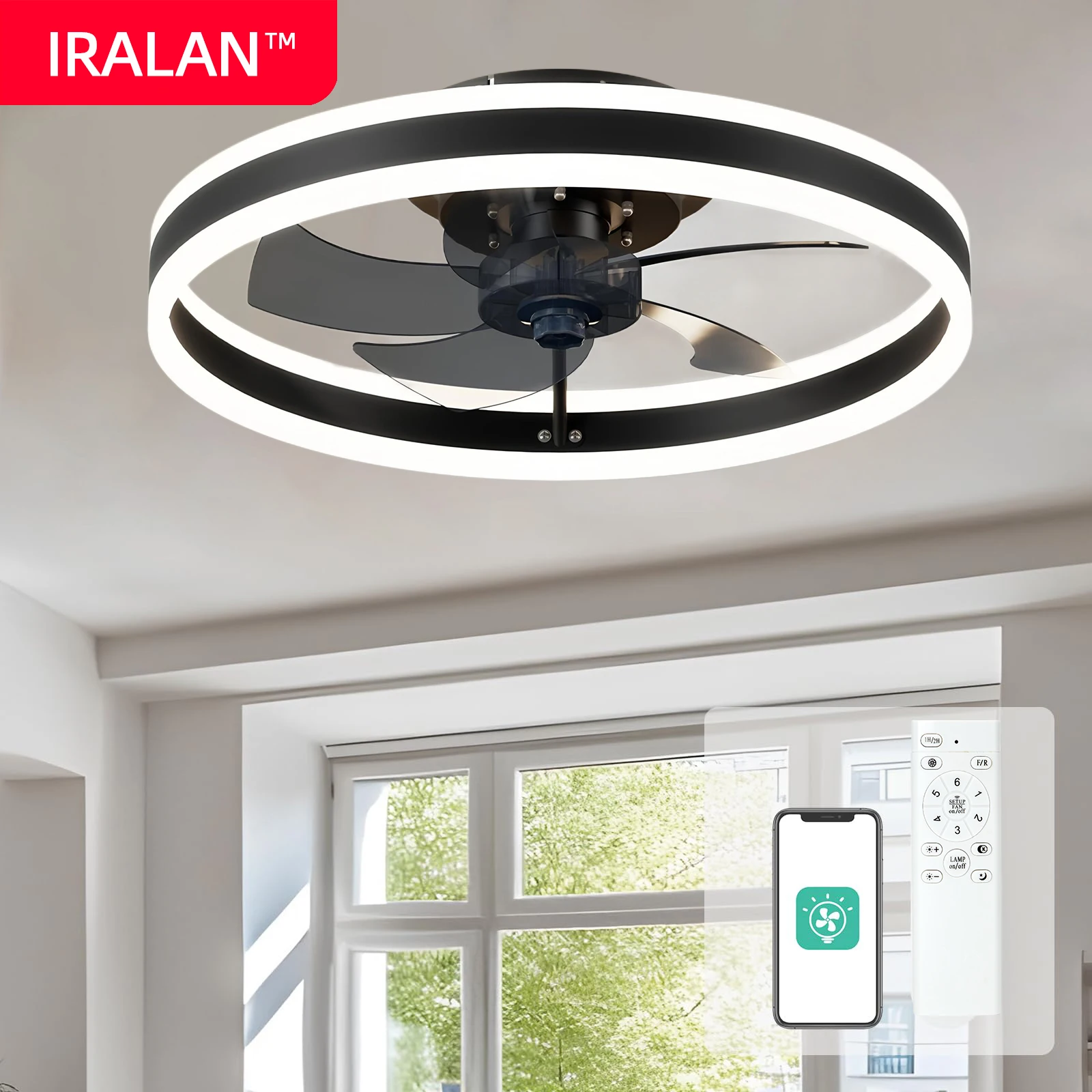 Ventilatore da soffitto IRANAL con lampada Smart Dimming Reversibile remoto 50CM Ventilatore moderno Luce Camera da letto Sala studio Ventilatore elettrico a 6 velocità