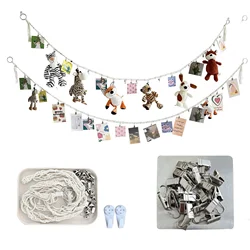 2.12m DIY Hanging Photo Display Decoration Wall Mounted Cotton Rope Photo Organizer With Clips DIY Picture Frames Wall Decor