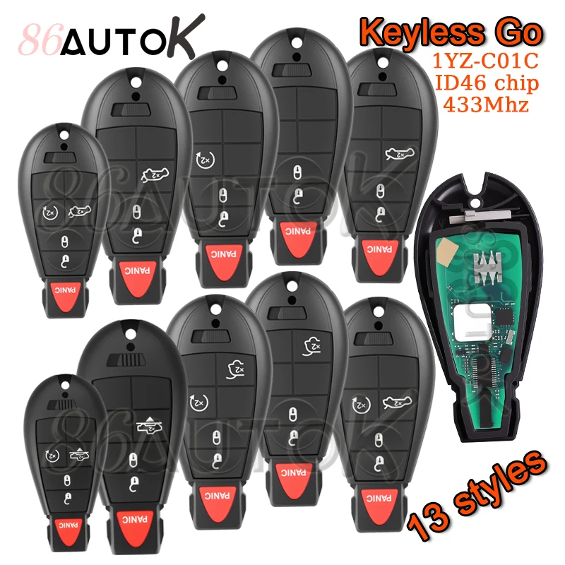 

1YZ-C01C Дистанционный брелок для Dodge Caravan Jeep Grand Cherokee Chrysler 300 Town & Country ID46 433 МГц Keyless go Smart Car Key