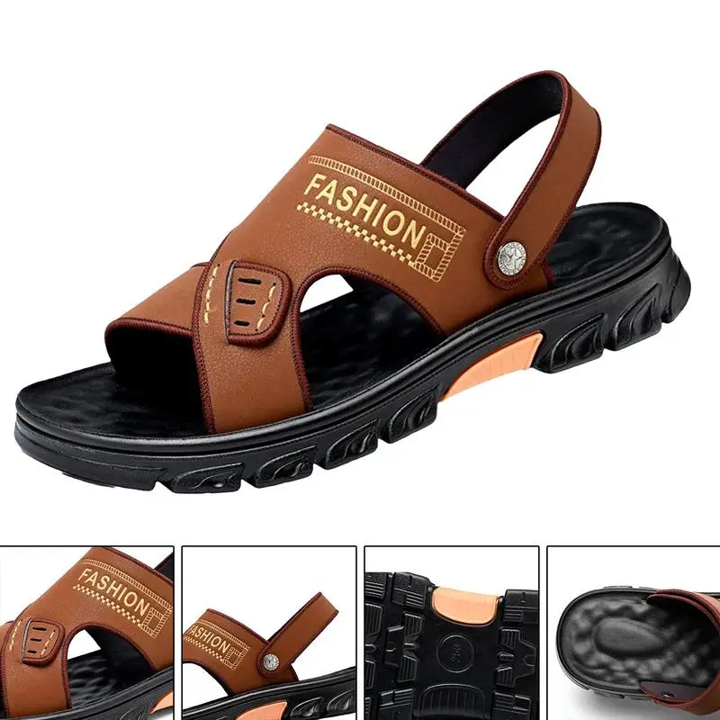 Men Sandals Casual Slides Adjustable Casual PU Slides Beach Slipper Anti-slip Breathable Footwear For Everyday Comfort Outdoor