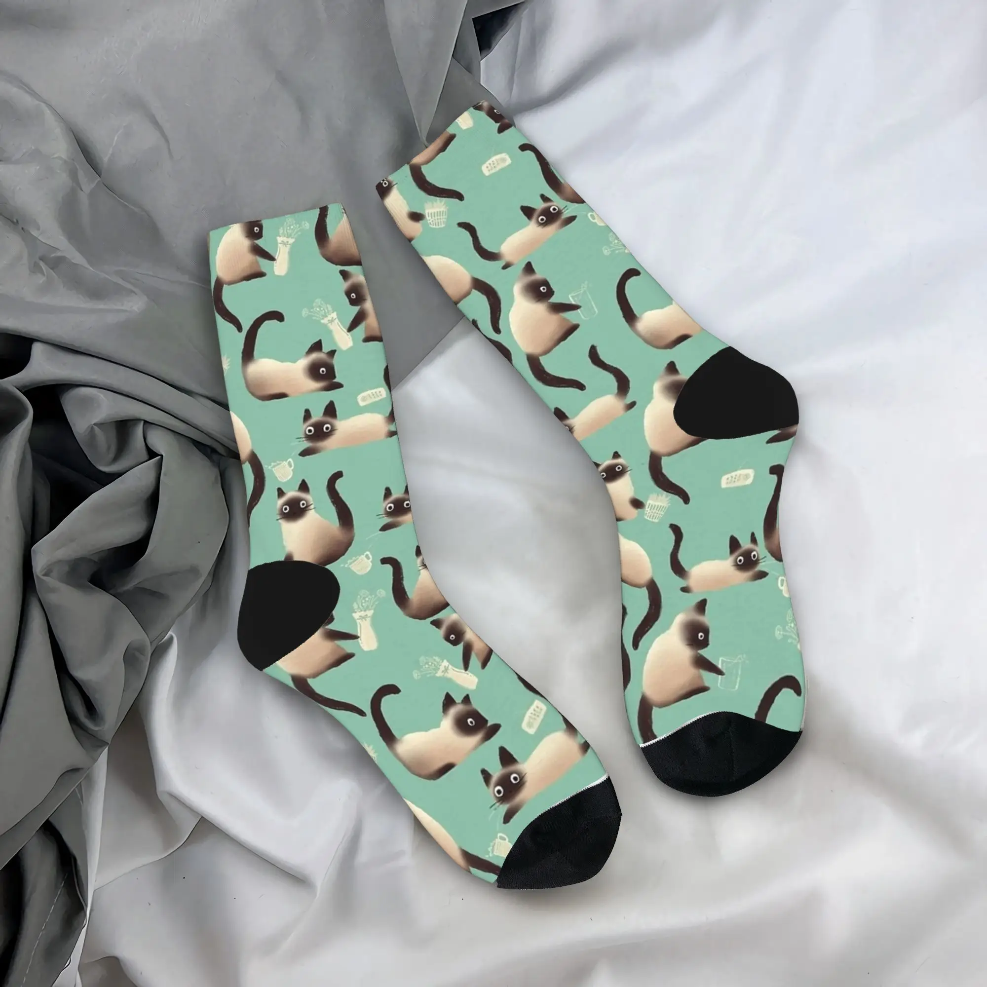 Bad Siamese Cats Knocking Stuff Over Stockings  Custom Gothic Socks Winter Non Slip Socks Adults Men Cycling Quality Socks