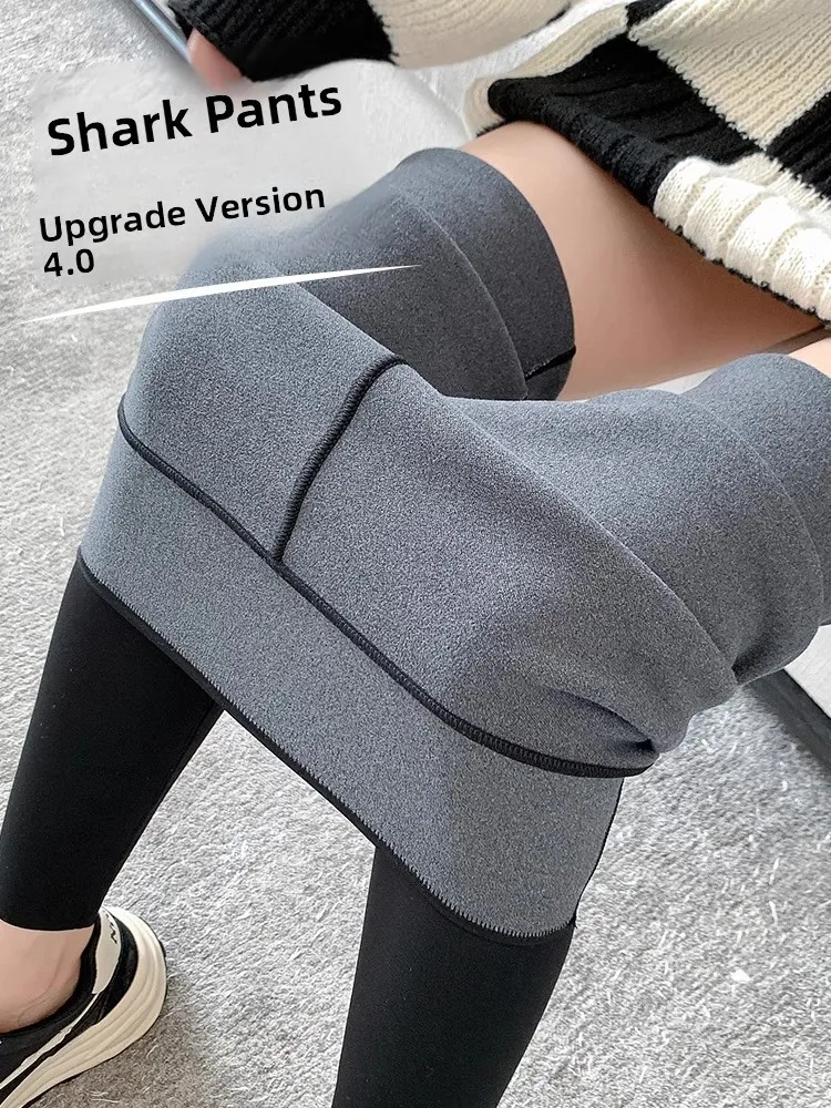 

High-Waist Yoga Pants Fce Lined Visual Slimming Outerwear Winter arkskin Butt-Lifting Gathered Peach Butt Seven-Nine Length