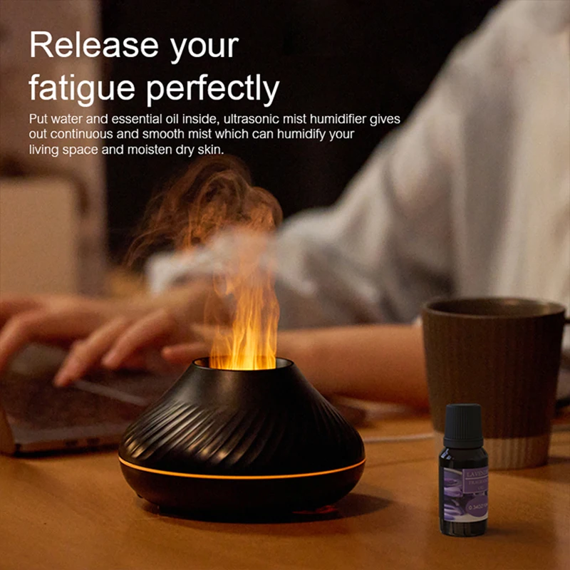 KINSCOTER Volcanic Aroma Diffuser โคมไฟน้ํามันหอมระเหย 130ml USB แบบพกพา Air Humidifier พร้อมเปลวไฟสี Night Light