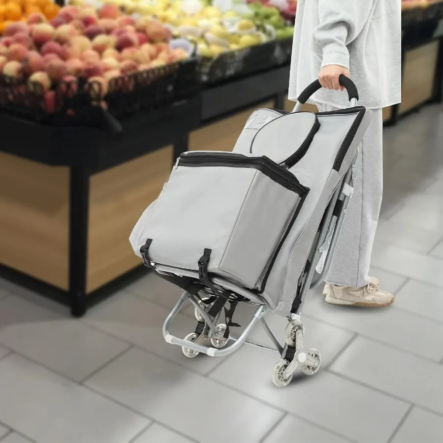 Folding Big Wheeled Portable Rolling Chair with Storage Mobile Foldable Shopping Cart featuring Seat Ideal for Leisure Travel O