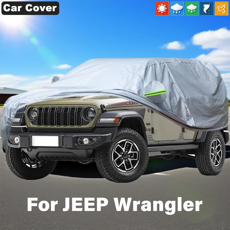 

Всесезонные автомобильные чехлы для защиты на открытом воздухе для JEEP Wrangler — пылезащитный, снегозащитный, водонепроницаемый, солнцезащитный козырек из ткани Оксфорд