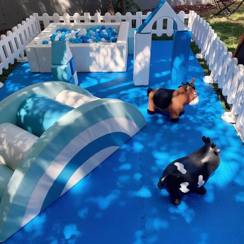 White Blue Soft Play Set Toddler Mini Climb Arch Tunnel 5FT Ball Pit Indoor Outdoor Soft Play Equipment for Party Event Rental