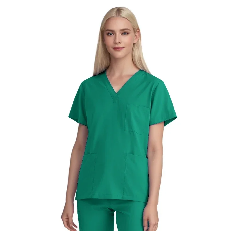 Polyester Spandex Elastic Girls Hospital Scrubs For Medical Lab Top Nurse Uniform T-shirt Women Spa Uniforms