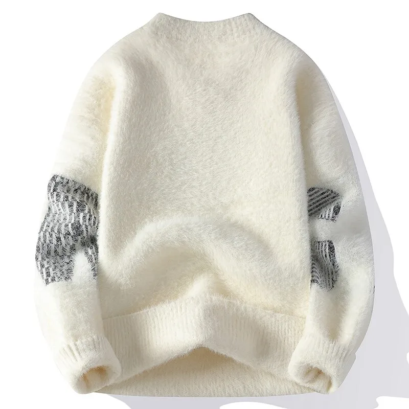 Sweater tebal leher O pria, Pullover rajut kasual wol musim dingin 2024 untuk lelaki