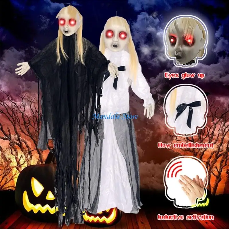 

U2JC Voice Activated Skeleton Hanging Decoration With Light up Eye Scary Sound Effect