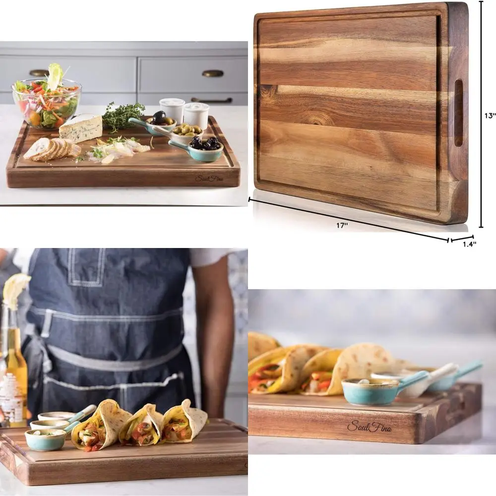 

Large Acacia Wood End Grain Chopping Board with Juice Groove, 17x13x1.4 - Premium Butcher Block for Meat & Cheese Serving