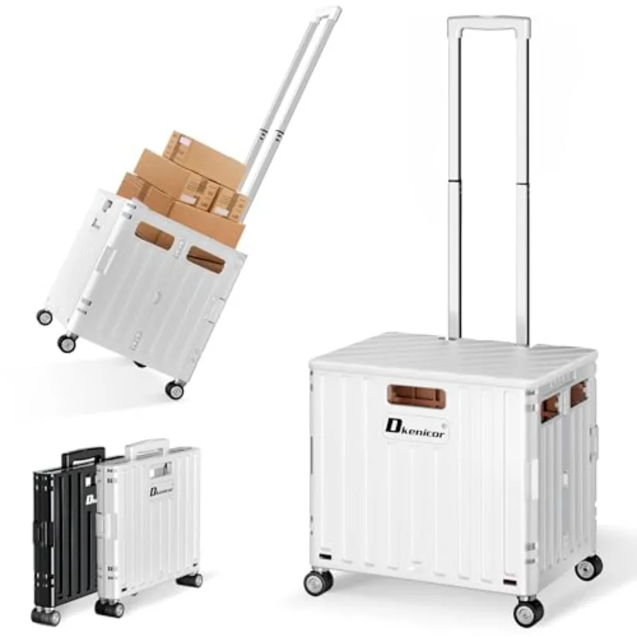 

Folding Utility Cart with Lid Portable Rolling Crate Handcart Collapsible Shopping Trolley Durable Plastic Foldable Tool Basket