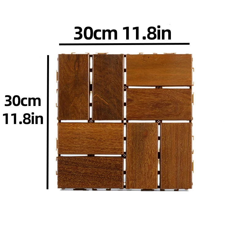 Piastrelle per pavimenti in legno duro da 11 pezzi, installazione a clic sul cortile del giardino della piattaforma del balcone esterno, materiale in legno antisettico impermeabile