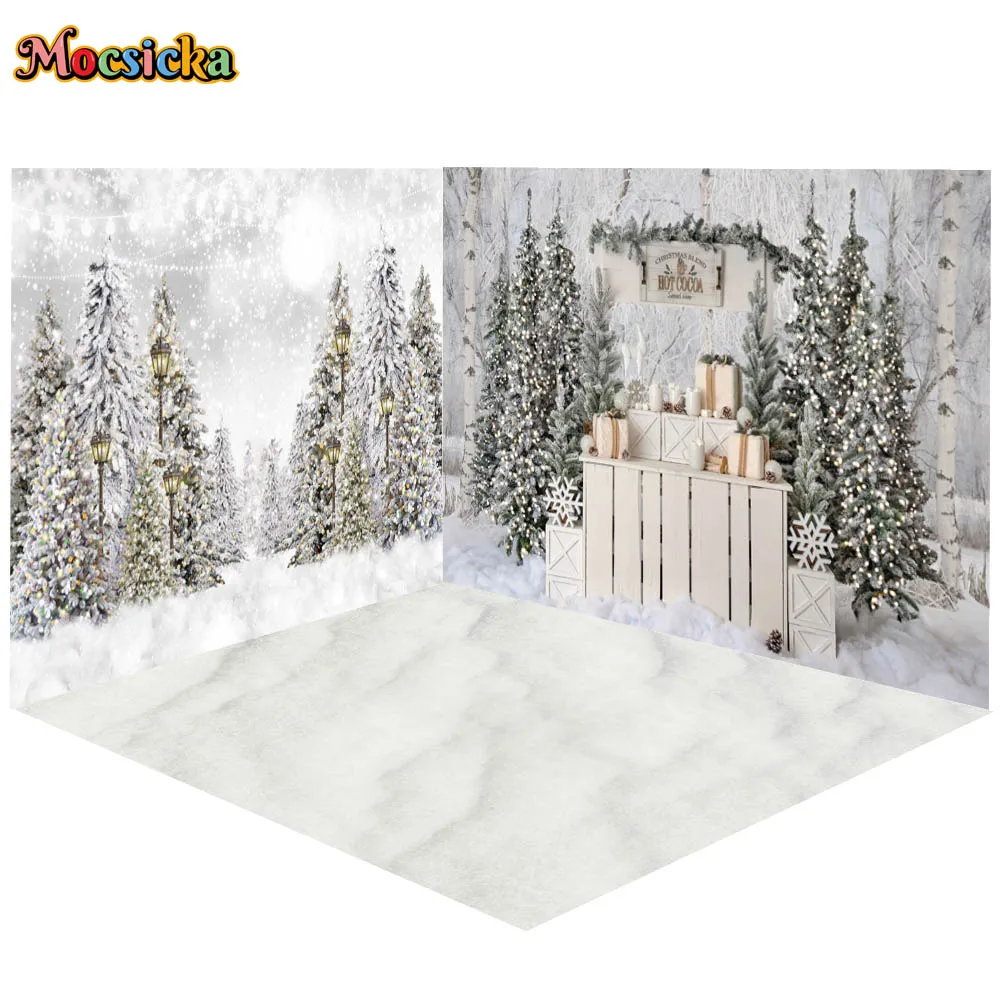 

Mocsicka Winter Christmas Cocoa Shop Background For Family Party Children Portrait Photography Xmas Tree Forest Snow Decor Props