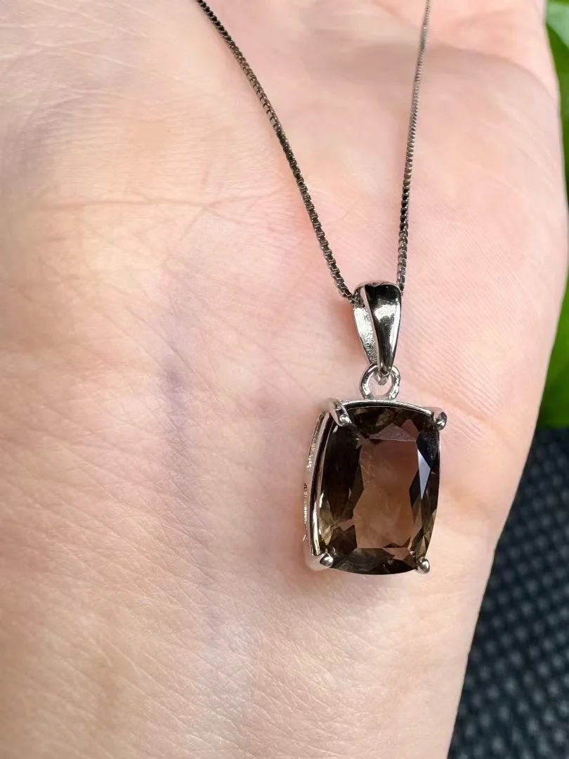 natural-tea-crystal-rectangular-facet-pendant-8x10mms925-silver-embedded-45cm-silver-chain-with-appraisal-certificate-jewelry