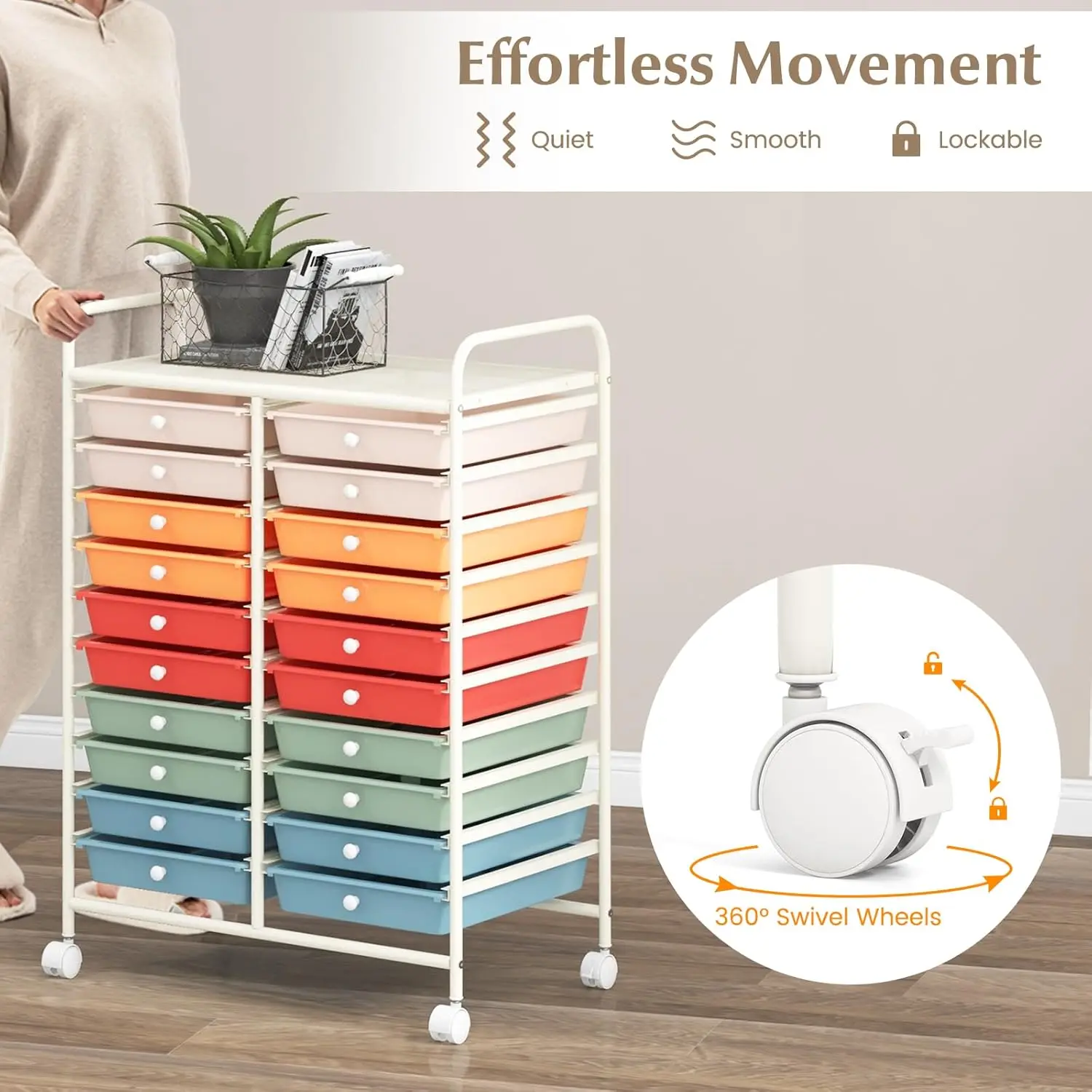 20-Drawer Rolling Storage Cart, Multifunctional Art Craft Organizer Cart, Mobile Utility Storage Cart with Removable Drawers