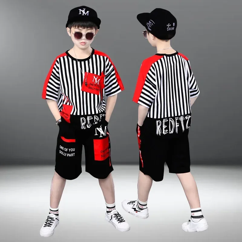 

2024 Summer Children Clothing Sets for Boys Fashion Stripes T Shirt + Shorts 2Pcs Teen Kid Clothes Suit Boys Tracksuit 3-14 Year