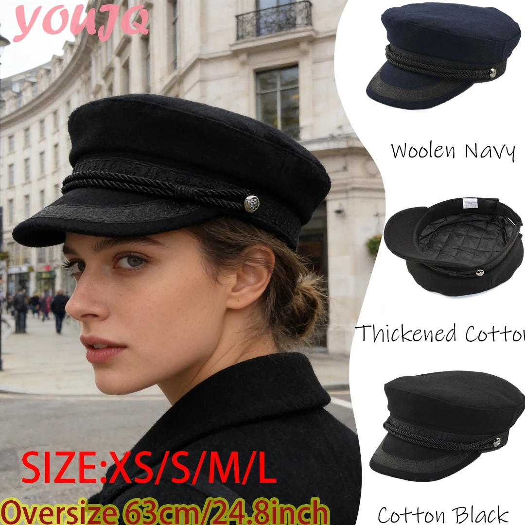 Oversize 63cm Navy Cap Men's Flat Top Sailor Hat Cotton Canvas Spring Autumn Retro Captain Hat Black Hat Boat Hats Unisex Gorras