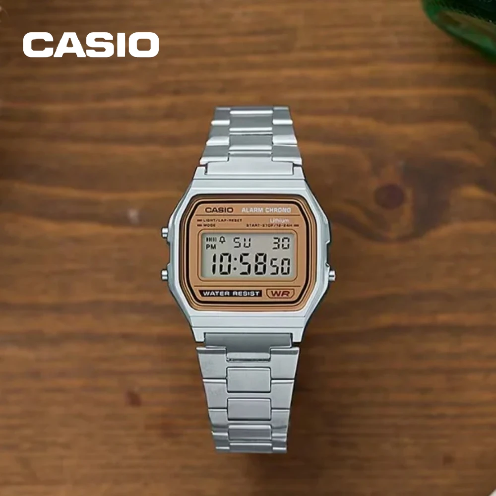 Reloj Electrónico CASIO A158WEA-9 Retro, Cuadrado Pequeño, Resistente al Agua, con Correa de Acero, Multifuncional, de Cuarzo, para Hombre y Mujer