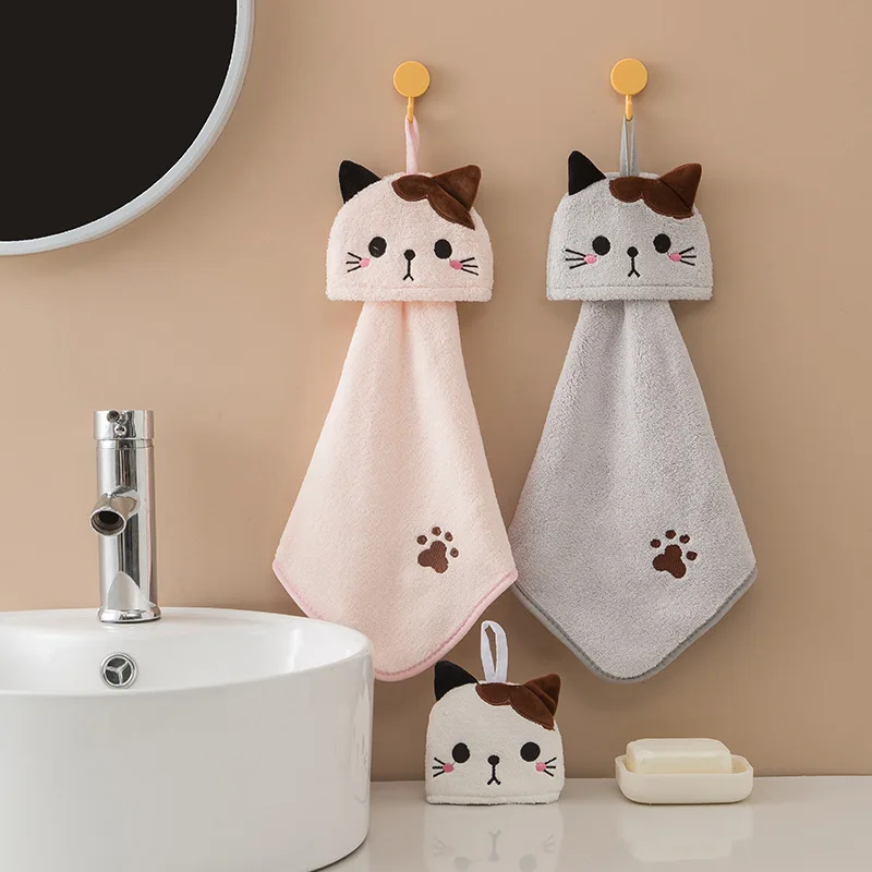 Cartoon Coral Fleece Hand Towel, Water-absorbing Hanging Shape Hand Towel, Household Kitchen Towel