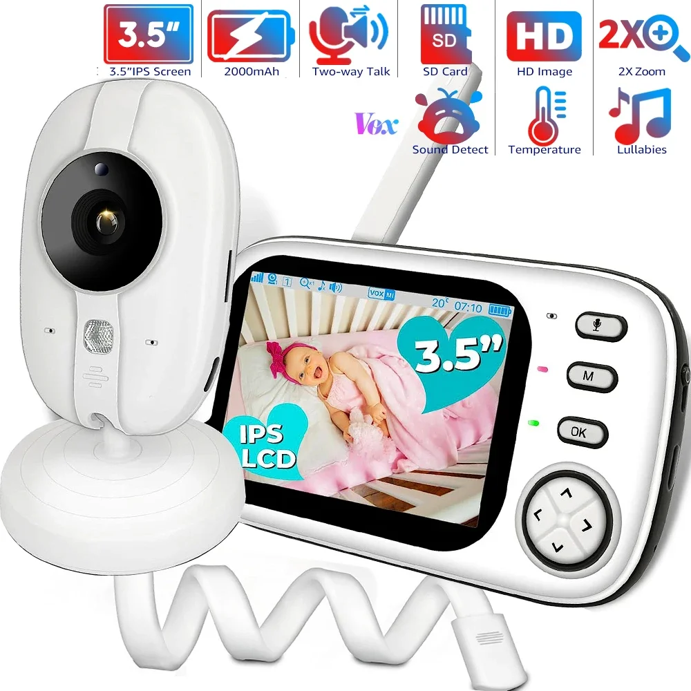 3.5 Inch Wireless Video Baby Monitor With 2X Zoom Baby Camera 2-Way Talkback Auto Night Vision Babyphone Nanny Video Babysitter