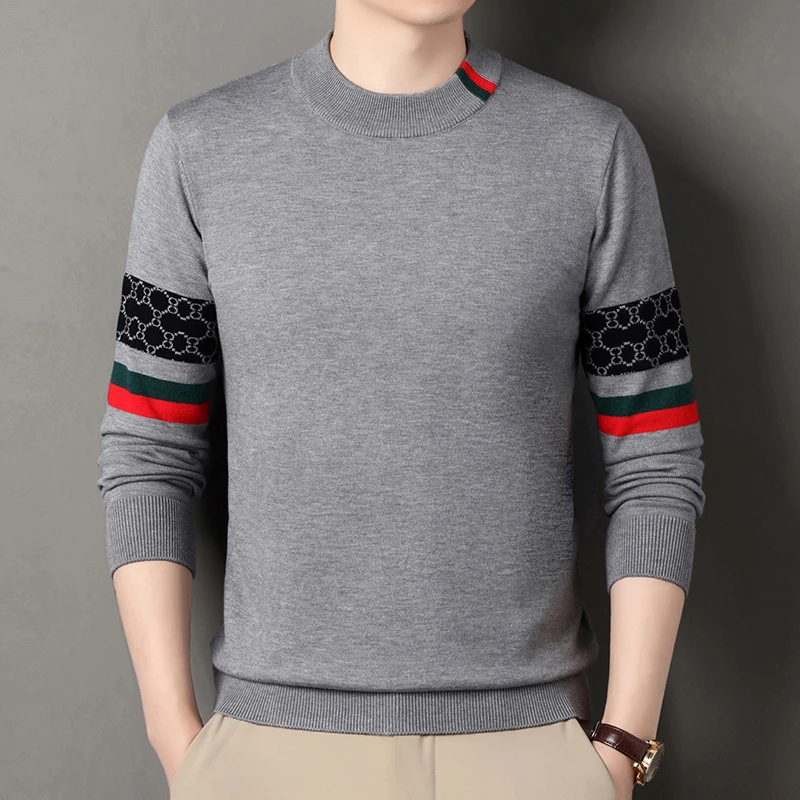 

Fashion brand jacquard high-quality sweater knitted round neck pullover luxurious soft comfort new trend casual men's clothing