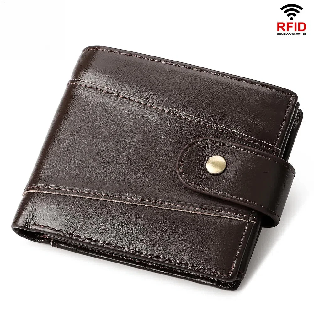 Men Wallet RFID Genuine Leather Cowhide Mens Wallets Mini Coins Purse For Man Original Smart Credit Card Holder Hasp Purses