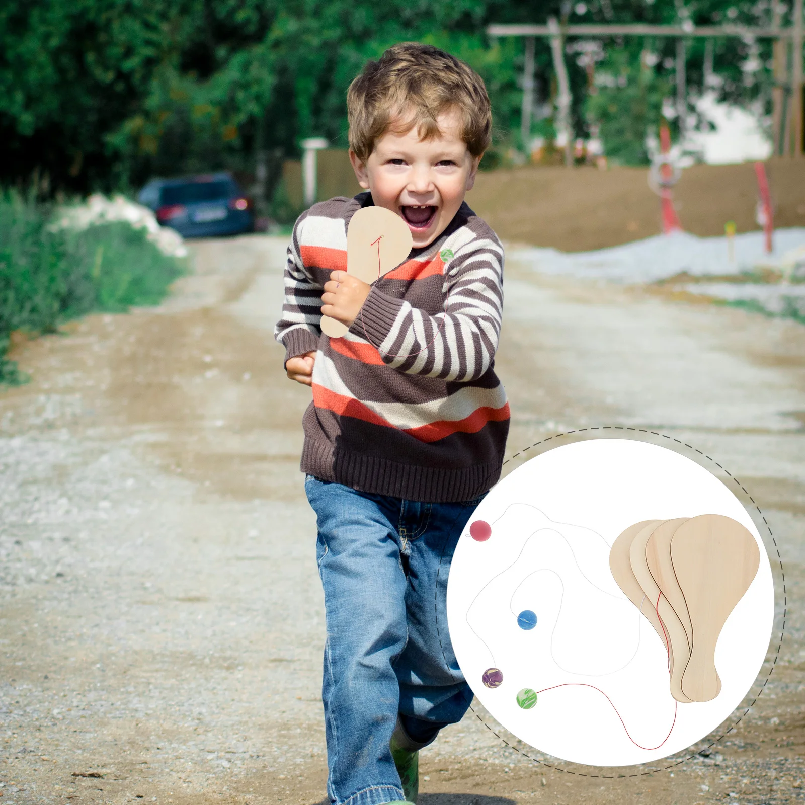 

6pcs Racket Toy Balls Kids Hand Painting DIY Creative Paddle Ball Set Diy Wood Paddle Ball Elasticity Toys Outdoor Fun