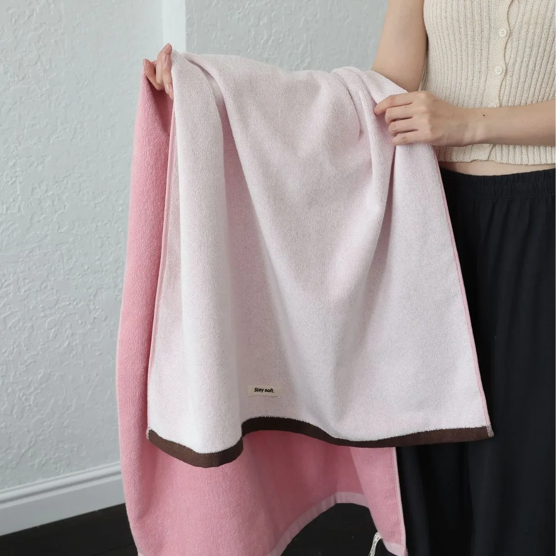 AB Kleurcontrastende handdoek van puur katoen Geweven handdoek Gekamde katoenen handdoek Huishoudelijke absorberende gezichtshanddoek, badhanddoek