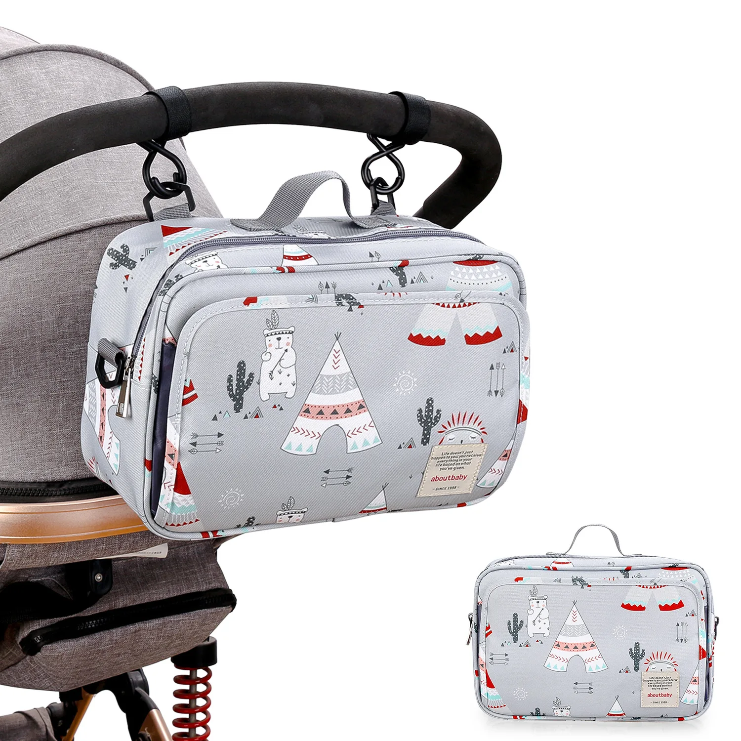 Wasserdichte Baby-Kinderwagentasche, tragbare Reisetasche für Mütter, multifunktionale Wickeltasche mit Flaschenfach, hängende Tasche, Organizer für Kinderwagen. – Detail 7