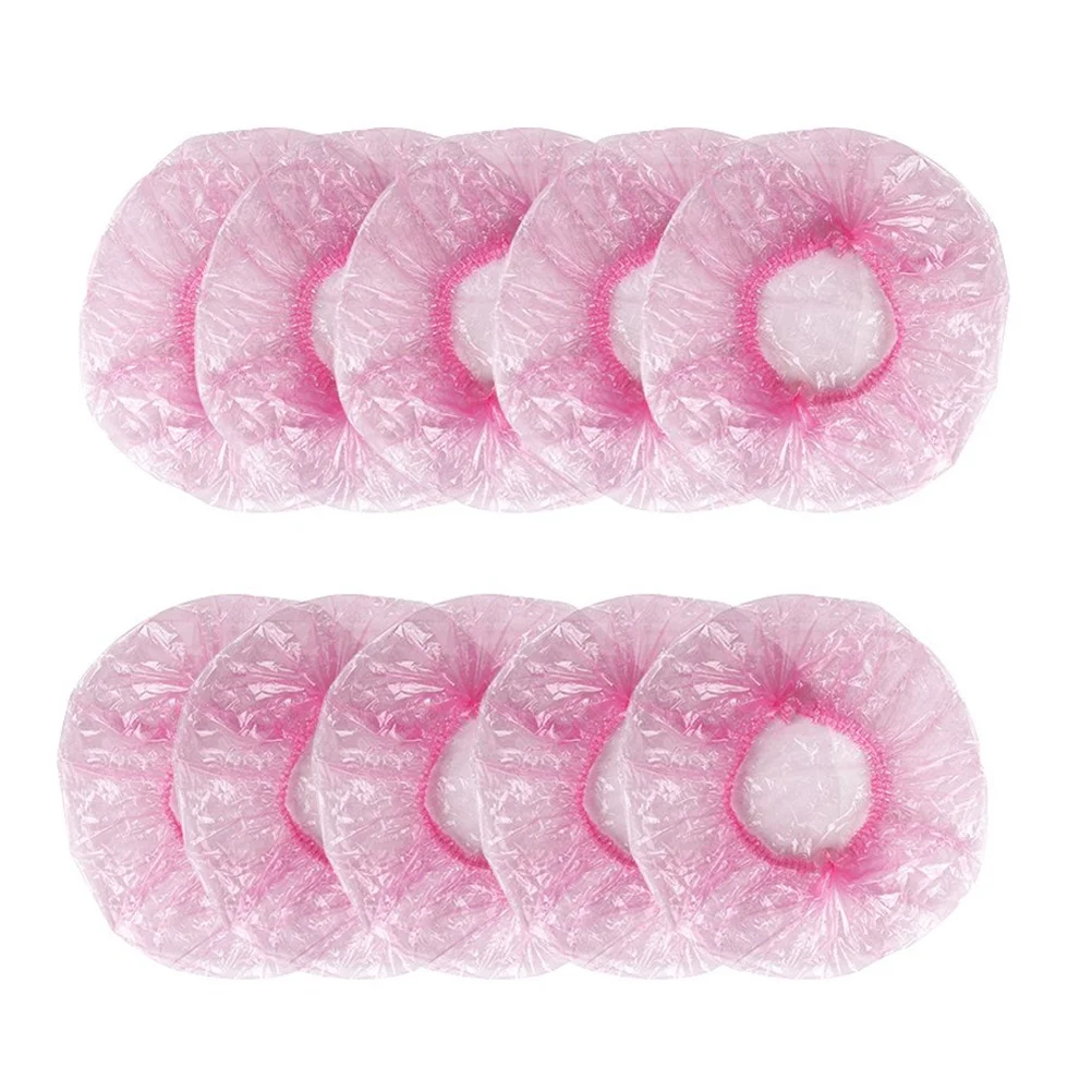 

300pcs Disposable Shower Cap Bathing Caps Thickened PE Material Transparent Pink Lightweight Foldable Travel Protect Hair From