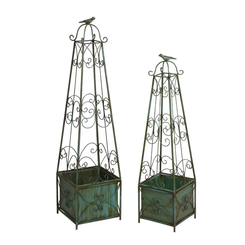 

Two horticultural potted flower stands with conical flower stands