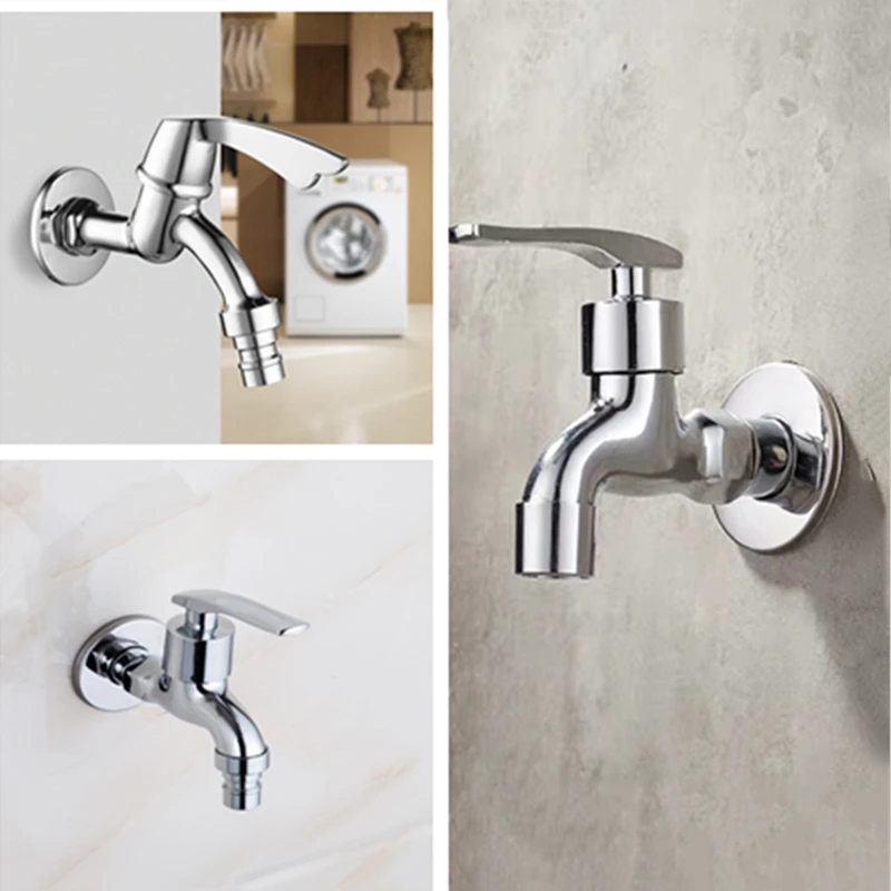 Silver Single Cold Tap Wall Mounted Brass Faucet for Bathroom Washing Machine Toilet Outdoor Garden Mop Pool Bibcock