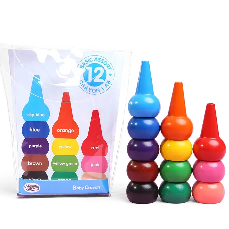 

12P Children Eco-friendly Crayons 3D Finger Art Supplies Colors Set Painting Students Soft Pastel Kids Kawaii Stationery Crayons