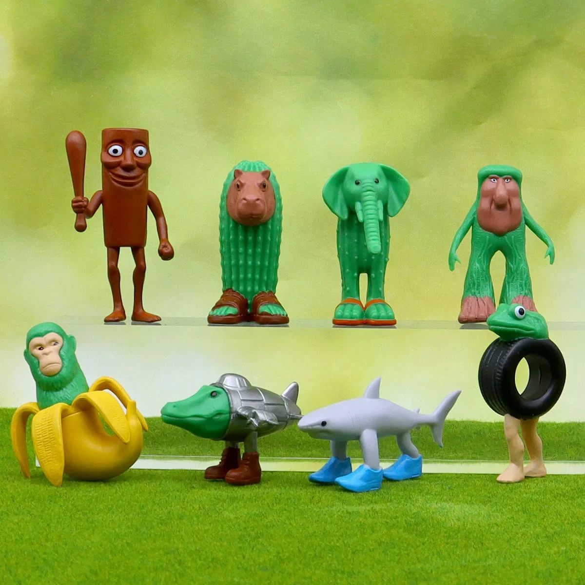 8PCS Tung Tung Tung Sahur Tralalero Tralala Italian Brainrot Anime Action Figure Set Ornaments Mini PVC Model Desktop Decor Gift