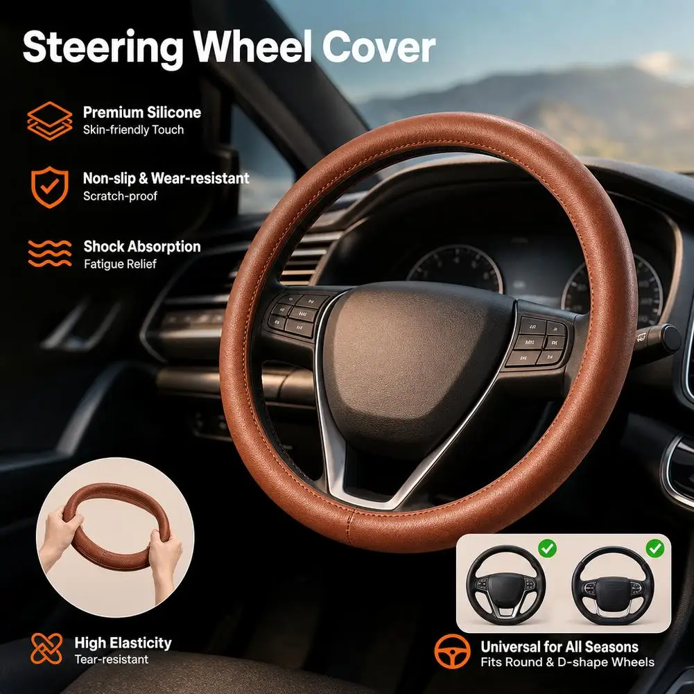 Non Slip Silicone Car Steering Wheel Cover Universal Fit Wear Resistant Shock Absorption Skin Friendly Auto Interior Protector